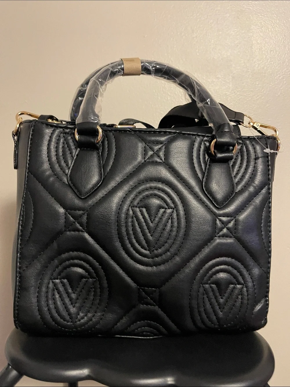 Valentino Orlando Quilted Satchel with Embossed V Pattern